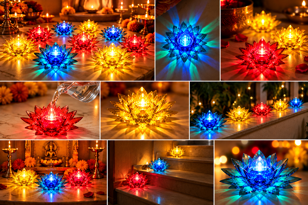 Multicolour Diwali Diyas Colourful 3D 2 IN 1 Reflection Diya (Pack of 12)