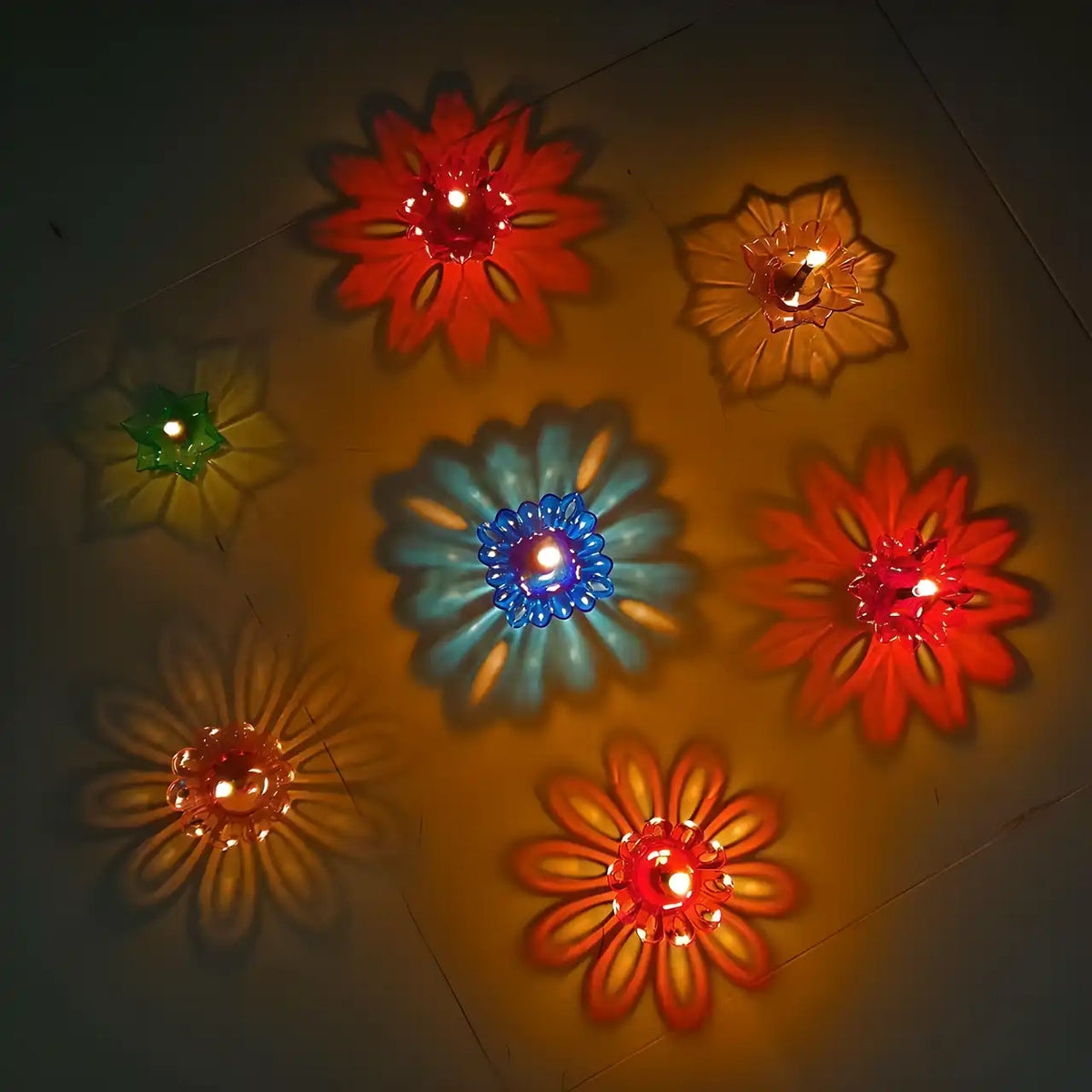 Multicolour Diwali Diyas Colourful 3D 2 IN 1 Reflection Diya (Pack of 12)