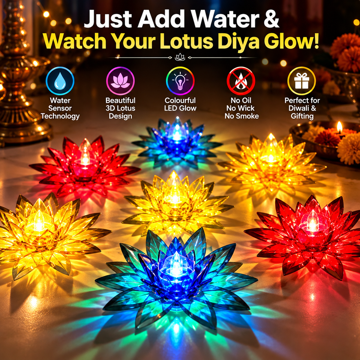 Multicolour Diwali Diyas Colourful 3D 2 IN 1 Reflection Diya (Pack of 12)